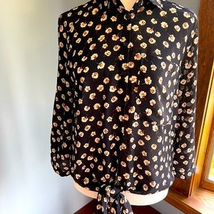Navy floral button up blouse with flowers